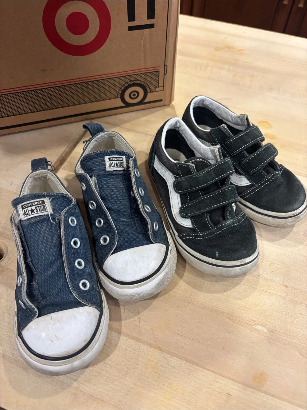 Converse Kids Navy Slip-On Sneakers Classic All Star/Vans Black Velcro Sneakers